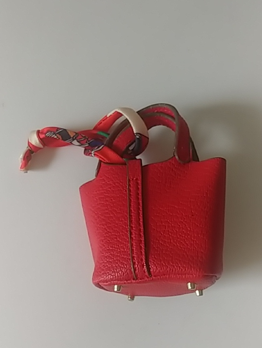 Red Mini Tote Handbag with Gold Accent - Picture 3 of 9